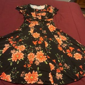 Floral Dress, Red Roses, Black Background, Breathable Fabric, Worn Once